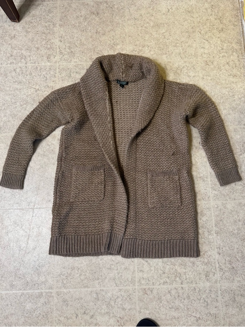 Lauren Ralph Lauren Cardigan Sweater Large Brown Wool Acrylic Open Front